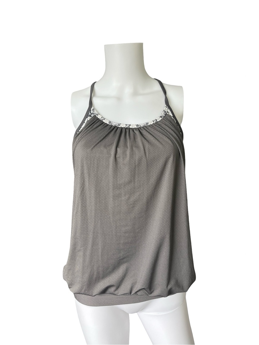 Lululemon Acitvewear Tank Top Gray Built In Floral Bra Lightweight Womens